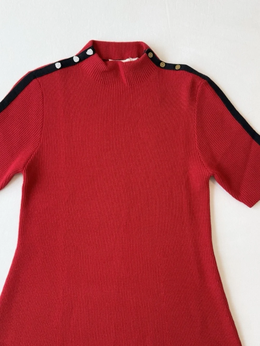 Tory Burch Sardy Red Sweater Dress Women Size L Merino Wool Stripe Mock Neck NWT